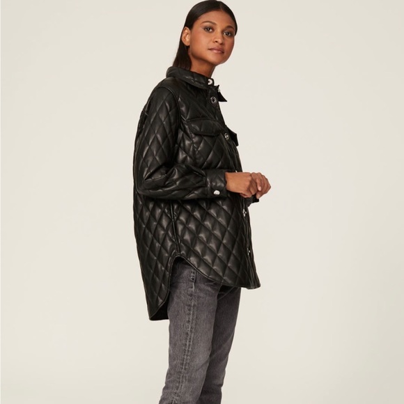 Maje diamond-quilted glossy black faux leather jacket. Size 38 (4-6) - Picture 2 of 2
